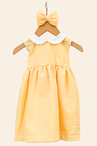 Yellow Checkered Tennis Dress & Hair Bow Set