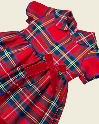 Red Tartan Dress with Velvet Bow