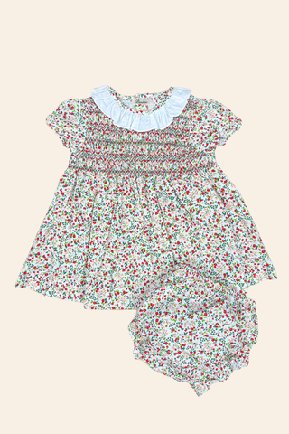 Smock Red Little Flowers Dress & Headband Set