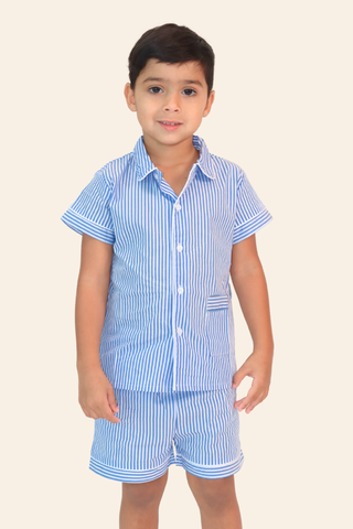 Blue Stripes Cotton Short Boys Pajama
