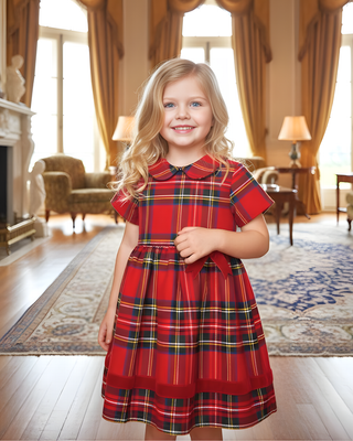 Red Tartan Dress with Velvet Bow