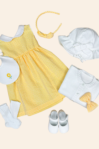 Yellow Checkered Tennis Dress & Hair Bow Set