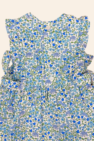 Angel Sleeves Blue Flowers Dress & Headband Set