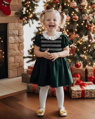 Green Velvet Dress with Smock