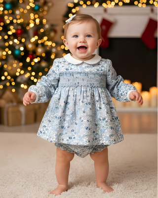 Blue Flower Smock Dress