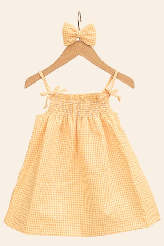 Yellow Smock Checkered Sun Dress