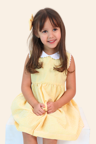 Yellow Checkered Tennis Dress & Hair Bow Set